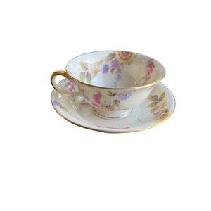 Castleton Sunnybrooke Cup Saucer Floral Gold Trim Marked Rose
